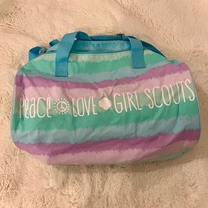 NWT Girl Scouts branded duffel bag tie dye pastel print